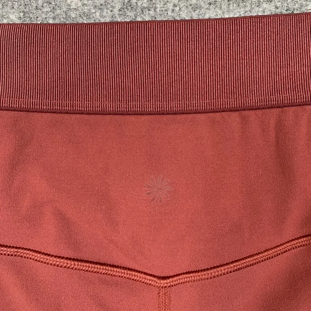 Athleta Tights Womens S Small Brick Red Aura Heel Stretch Mesh Panel Workout